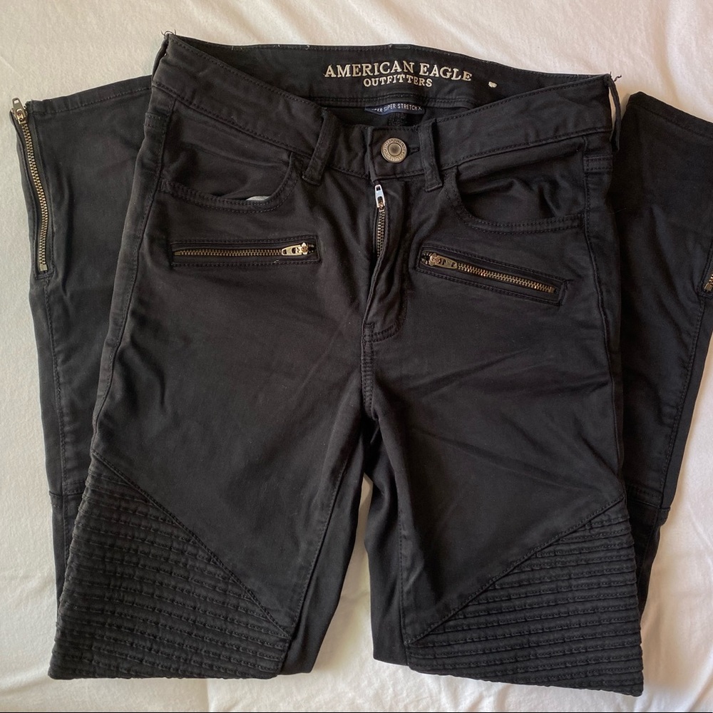 American Eagle Black Moto Jeans